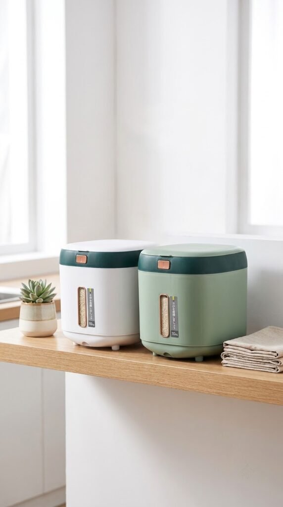 Portable Rice Bucket With Measuring Cup โ Pantry Guide ๐ณ Kitchen Gadgets Portable Rice Bucket With Measuring Cup โ Pantry Guide - Gadgetsorder