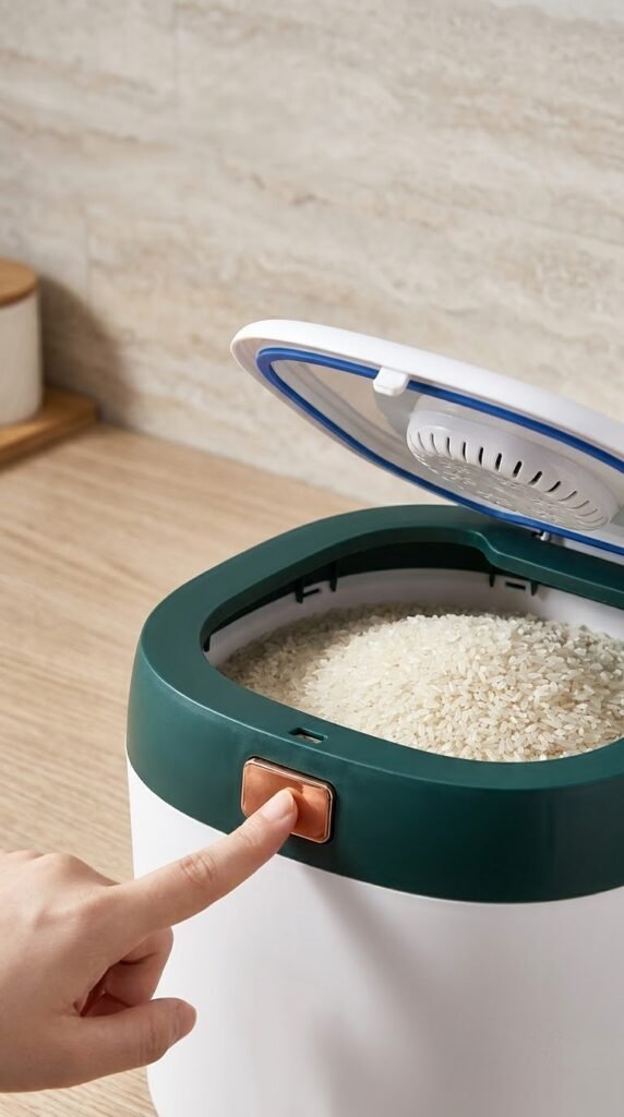 Portable Rice Bucket With Measuring Cup โ Pantry Guide ๐ณ Kitchen Gadgets Portable Rice Bucket With Measuring Cup โ Pantry Guide - Gadgetsorder