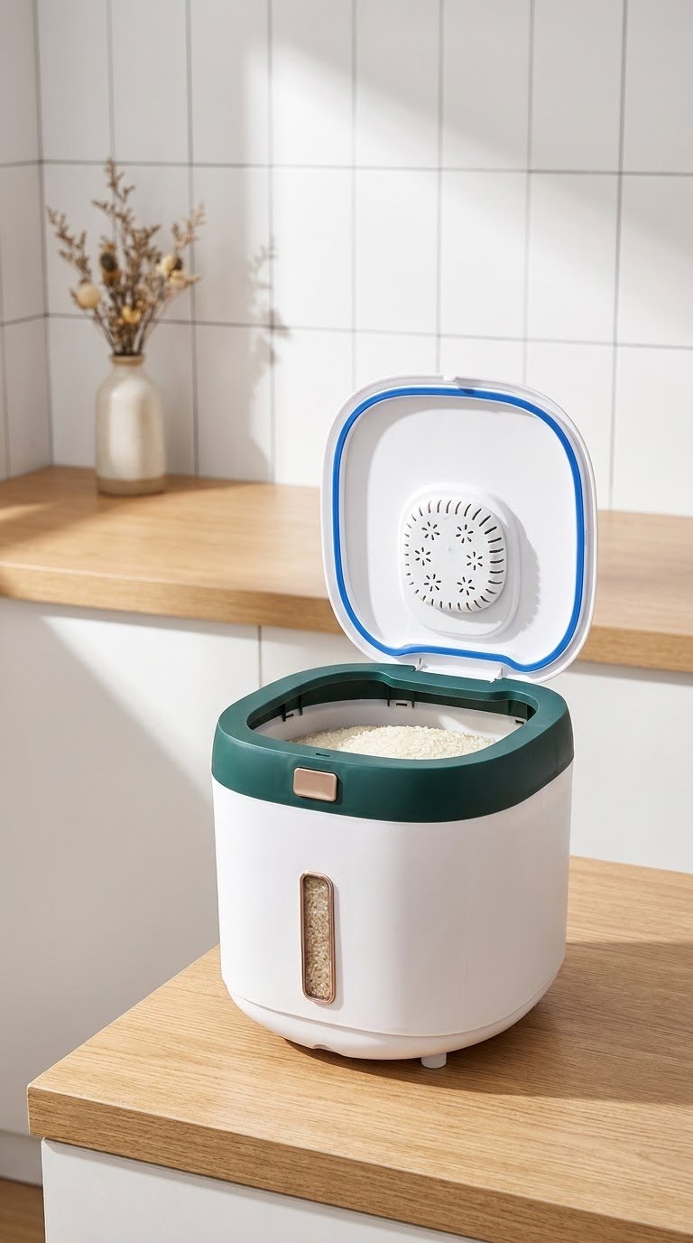 Portable Rice Bucket With Measuring Cup
